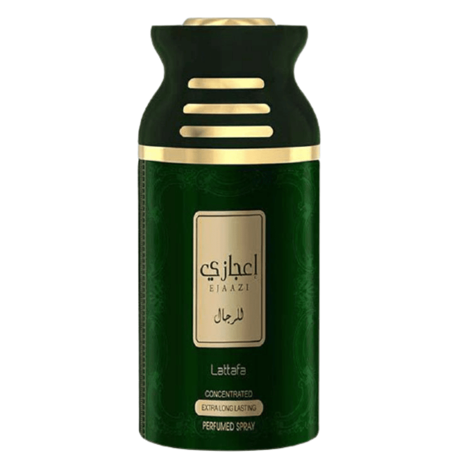 Lattafa Ejaazi Deodorant bottle, 250ml, with sleek design and clear label, showcasing the Lattafa brand and deodorant packaging.