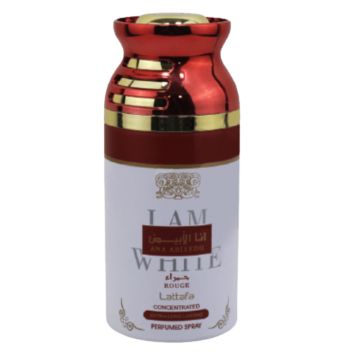 Lattafa Ana Abiyedh 250ML deodorant and Ana Abiyedh Rouge perfume bottle with Mahasin Crystal fragrance in sleek packaging