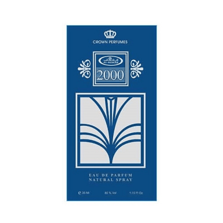 Al Rehab 2000 Eau De Parfum 35ml bottle, elegant glass container with a silver cap, showcasing the Al Rehab fragrance.