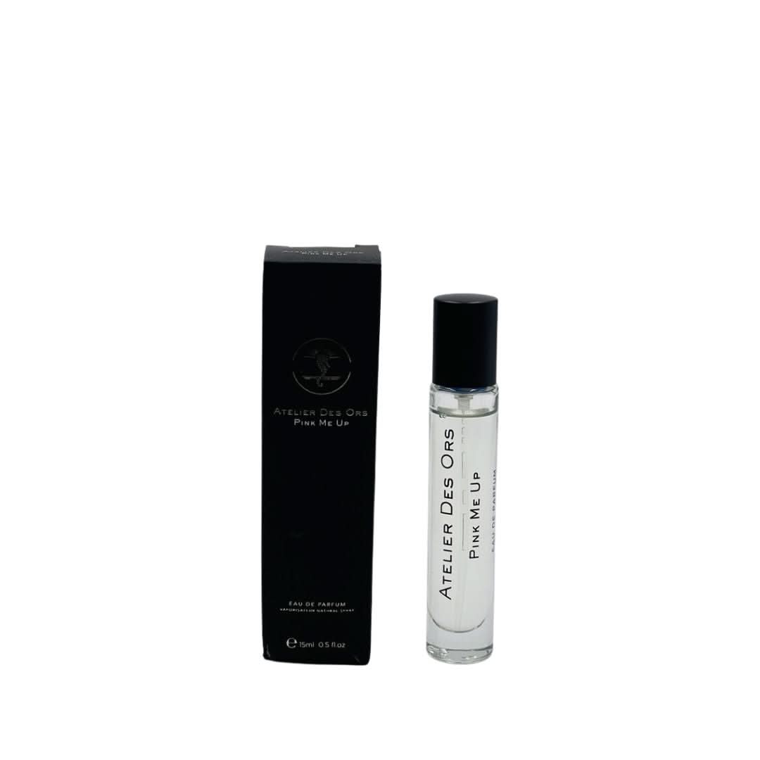 Pink Me Up Eau de Parfum spray by Atelier Des Ores, 15ml sample bottle with pink and floral packaging.