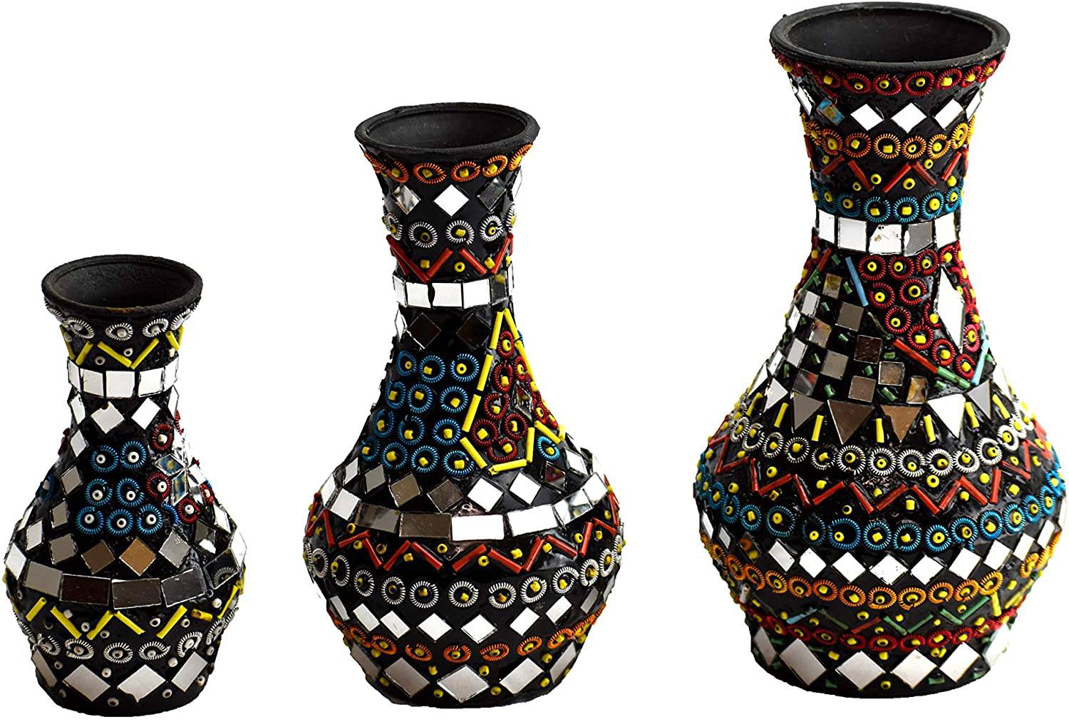 Handmade Mirror Beads Vase Oriental Décor 2 Piece vase. Mughal Art 6' - Intense oud