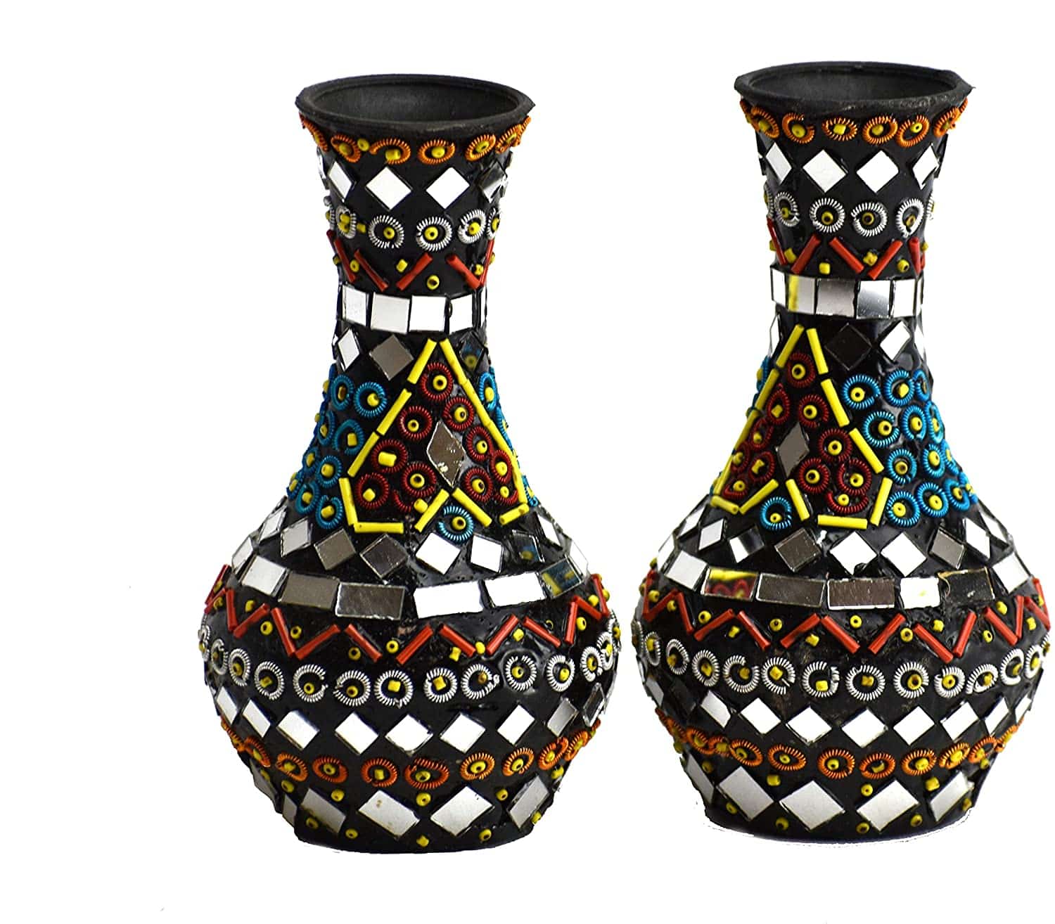 Handmade Mirror Beads Vase Oriental Décor 2 Piece vase. Mughal Art 6' - Intense oud