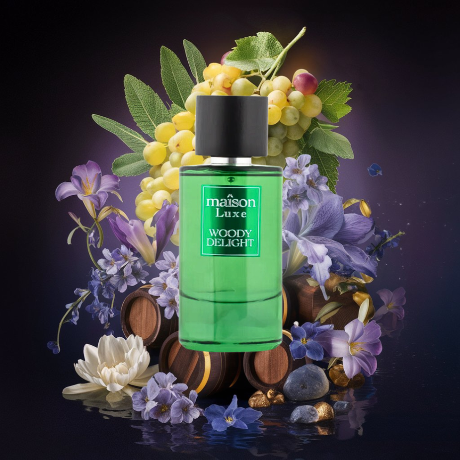Hamidi Woody Delight EDP perfume spray 110ML bottle, featuring a sleek design with notes inspired by natural woody scents.