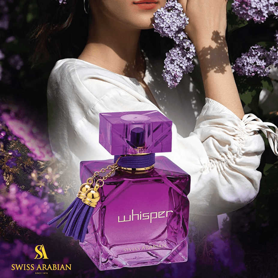 Swiss Arabian Whisper for Women EDP bottle, 90ml, with elegant floral and musky fragrance design.