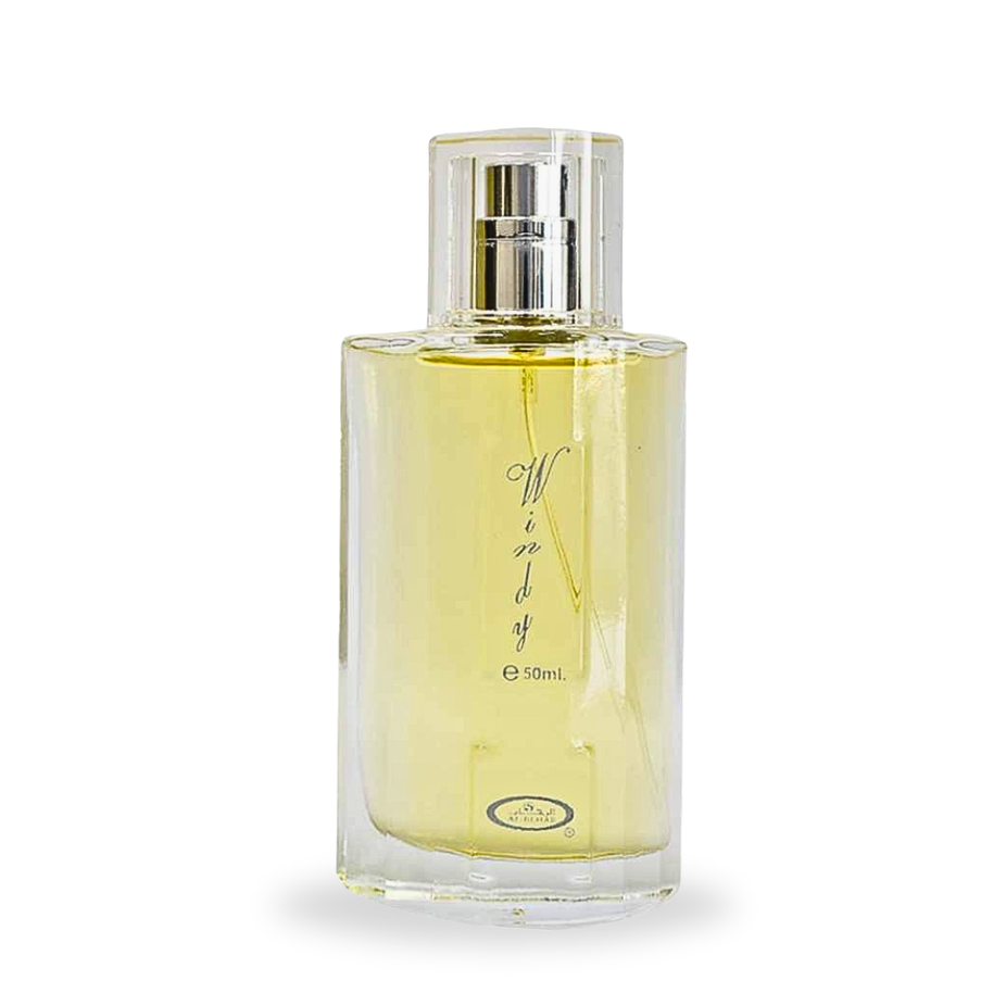 Al Rehab Windy Pour Homme Eau De Parfum 50ML bottle, sleek design, with the fragrance's name displayed on the packaging.