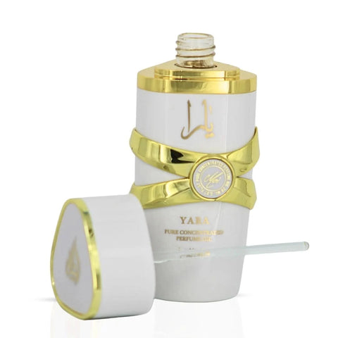 Yara Moi Concentrated Perfume Oil by Lattafa in a 20ml bottle, showcasing the elegant packaging and fragrance cap.