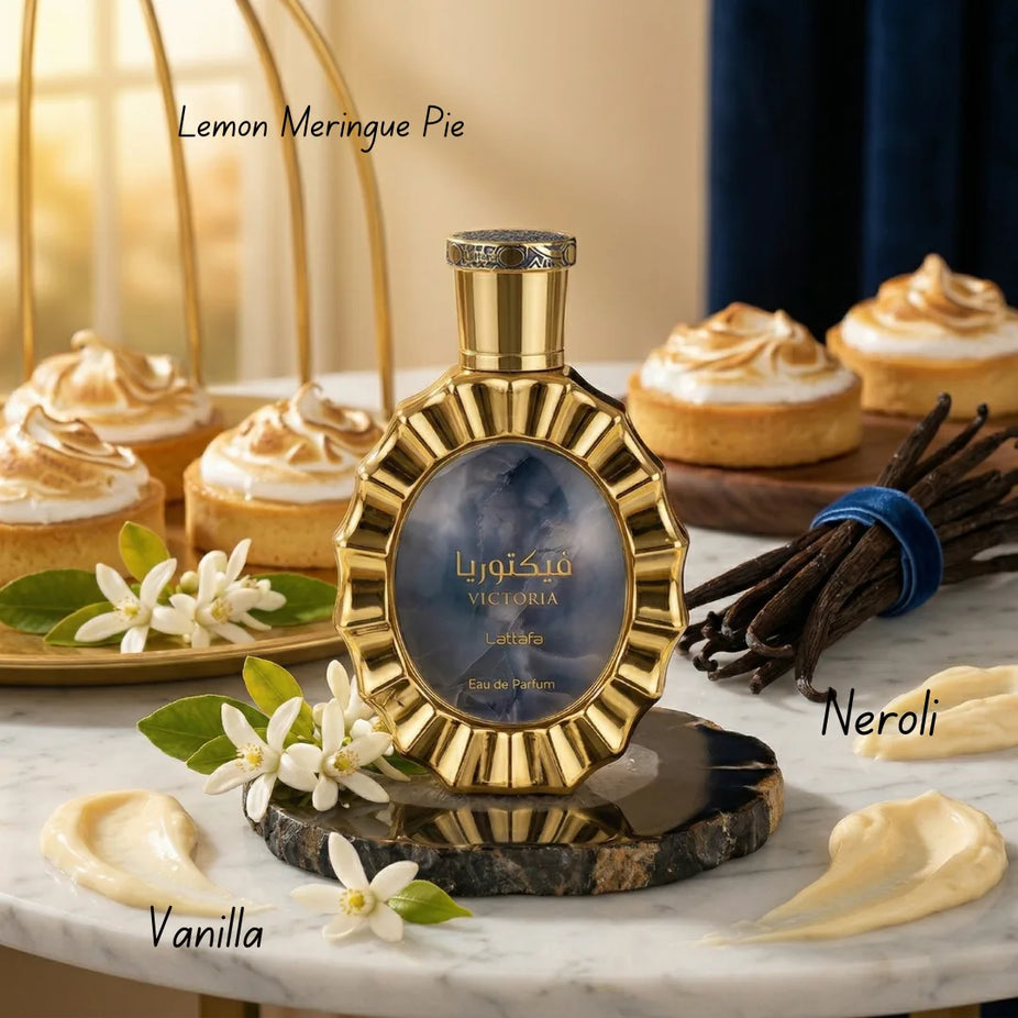 Lattafa Victoria and Ard Al Zaafaran Aabinus eau de parfum spray bundle, 100ml each, featuring elegant perfume bottles.