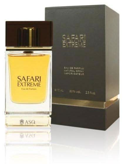 Abdul Samad Al Qurashi Safari Extreme Eau De Parfum 75ml bottle with visible liquid, showcasing the luxurious fragrance container.