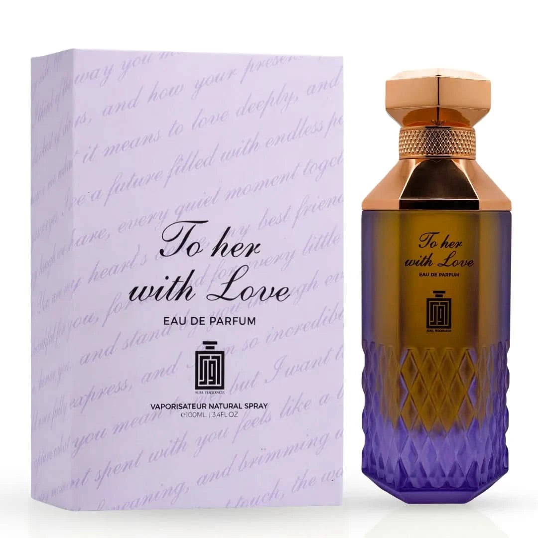 Aura Fragrances To Her With Love Eau De Parfum spray 100ml bottle, elegant design, showcasing the perfume container.