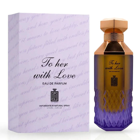 Aura Fragrances To Her With Love Eau De Parfum spray 100ml bottle, elegant design, showcasing the perfume container.