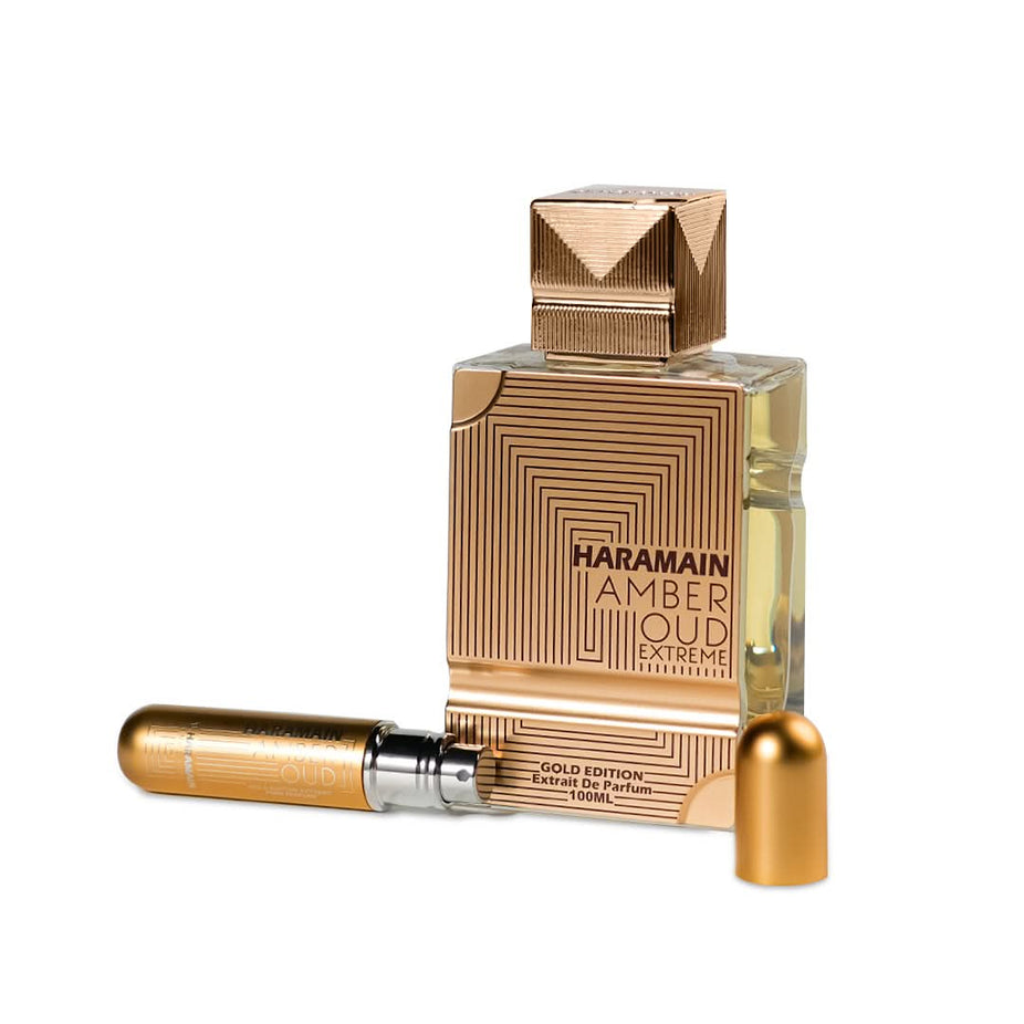 Al Haramain Amber Oud Gold Extreme Eau de Parfum spray, 60ml, featuring luxurious amber and oud notes in a sleek bottle.