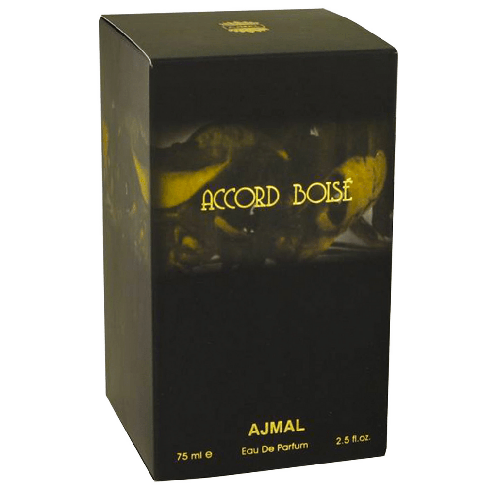 Ajmal Accord Boise for Men Eau De Parfum 75ml bottle with sleek packaging and modern design.