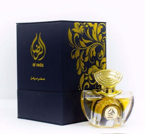 Ajmal Al Reda Perfume Oil in a 20ml amber bottle, concentrated perfume oil with intricate label and elegant packaging.