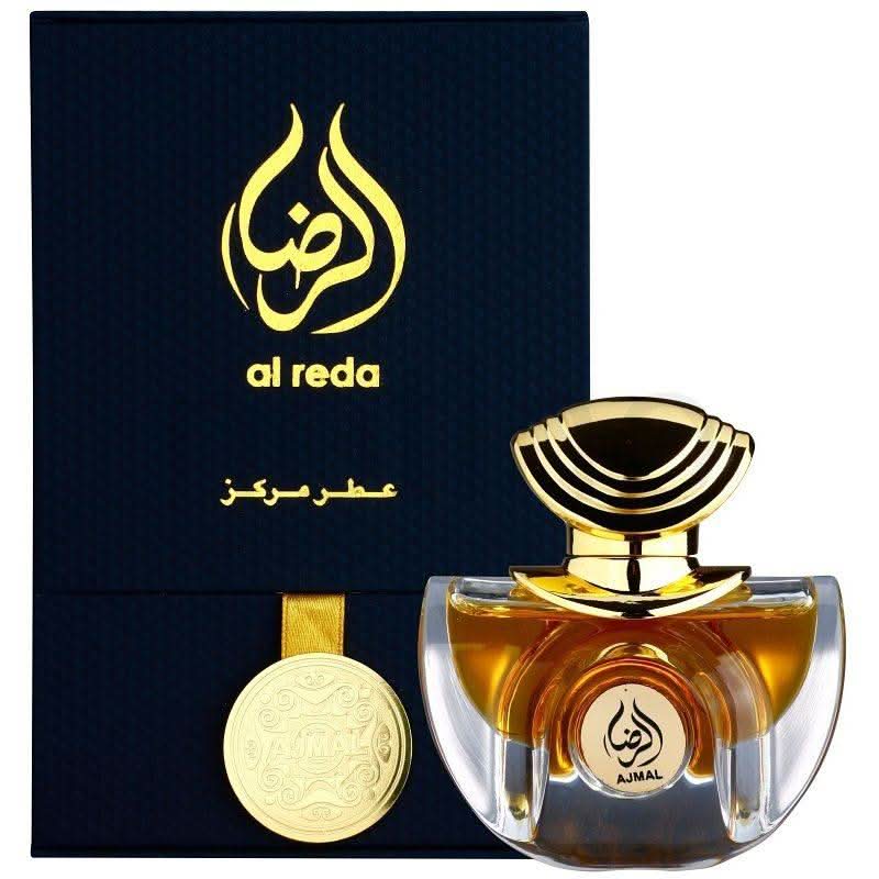 Ajmal Al Reda Perfume Oil 20ML bottle and box, concentrated CPO fragrance with elegant packaging and branding.