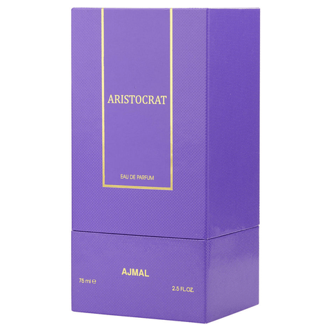 Ajmal Aristocrat for Women Eau De Parfum 75ml bottle, elegant fragrance with floral and woody notes, in a sleek perfume bottle.