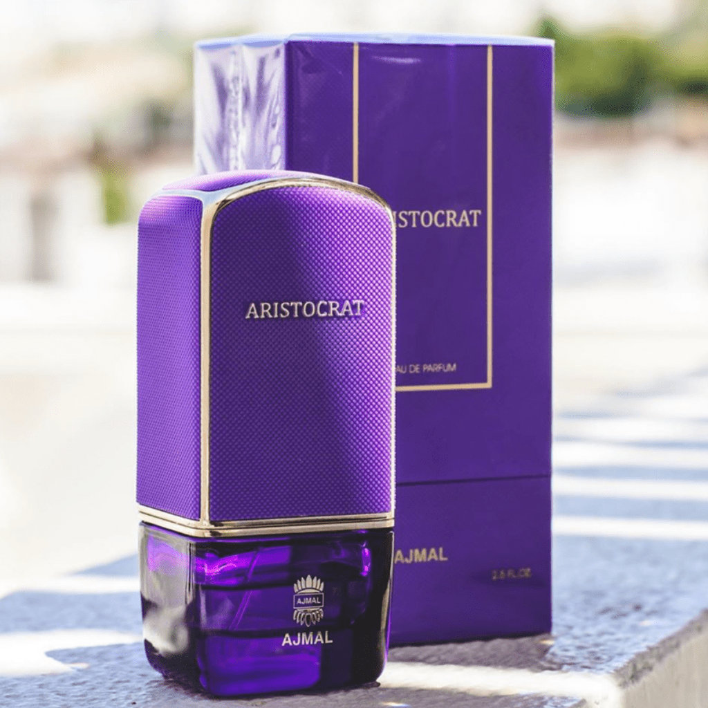 Ajmal Aristocrat Eau De Parfum for women in a 75ml bottle, featuring an elegant glass design and a floral fragrance.