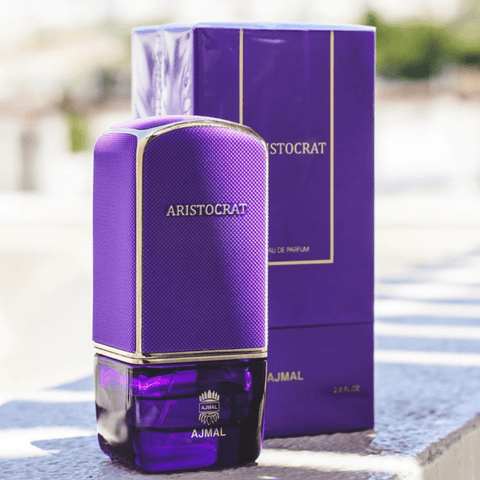 Ajmal Aristocrat Eau De Parfum for women in a 75ml bottle, featuring an elegant glass design and a floral fragrance.