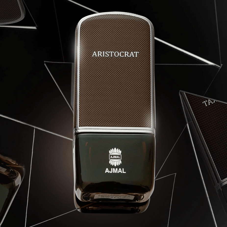 Ajmal Aristocrat for Men Eau de Parfum 75 mL bottle, elegant glass container with a sleek design and metallic cap.