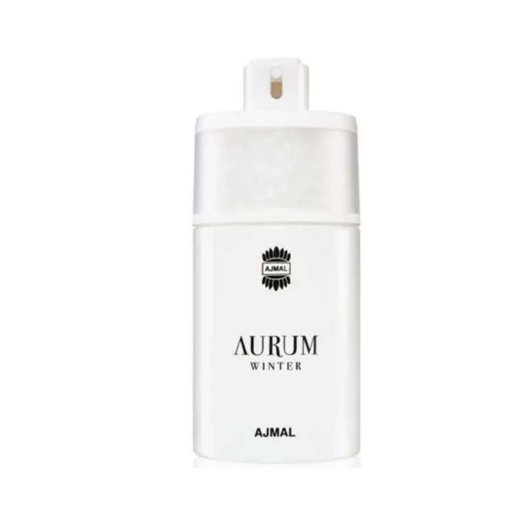 Aurumm Winter Eau De Parfum by Ajmal in 75ML bottle, showcasing the elegant packaging and perfume sprayer.