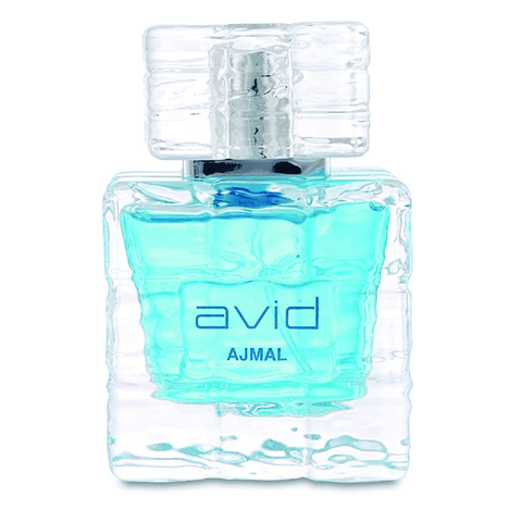 Ajmal Avid for Men Eau De Parfum 75ML bottle, sleek design, showcasing the fragrance bottle for men by Ajmal.