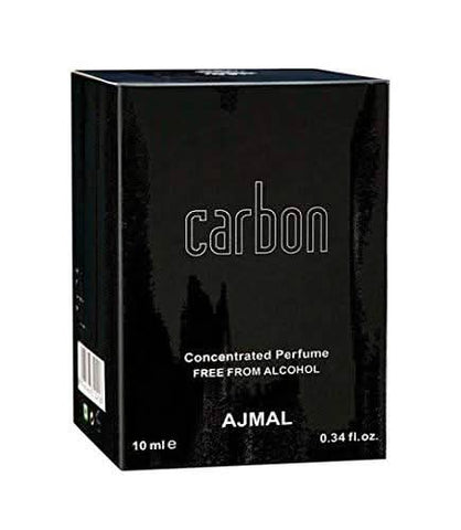 Ajmal Carbon for Men perfume oil in a 10ml bottle, front view showing sleek packaging of the concentrated perfume oil.
