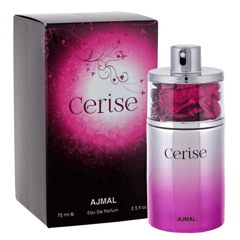 Ajmal Cerise for Women EDP, 75ml bottle with elegant packaging, showcasing the feminine fragrance and brand branding.