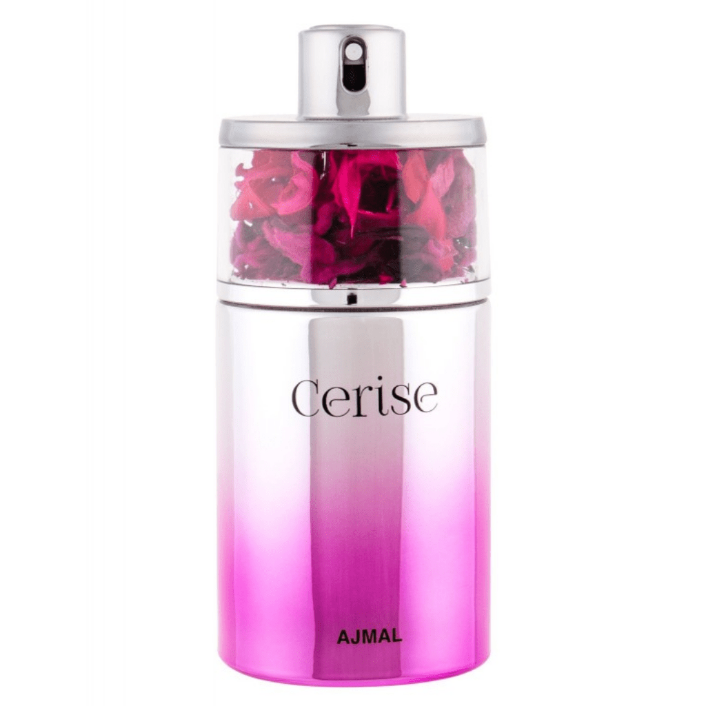 Ajmal Cerise for Women Eau De Parfum 75ML bottle with pink packaging, floral and fruity fragrance.