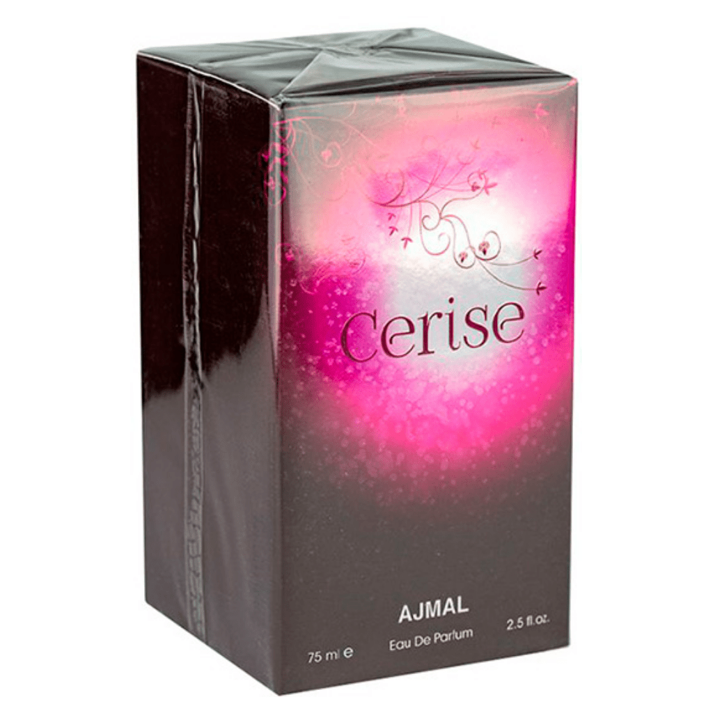 Ajmal Cerise for Women Eau De Parfum in 75ml clear glass bottle, showcasing elegant fragrance packaging and design.