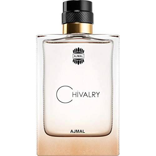 Ajmal Chivalry Eau De Parfum 100ml bottle with black and gold packaging, showcasing elegant design and branding.