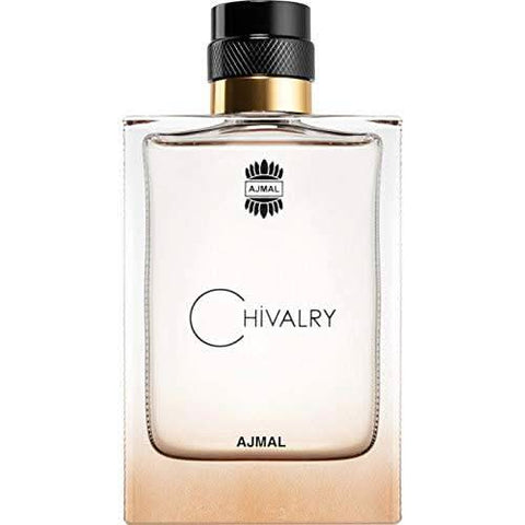 Ajmal Chivalry Eau De Parfum 100ml bottle with black and gold packaging, showcasing elegant design and branding.
