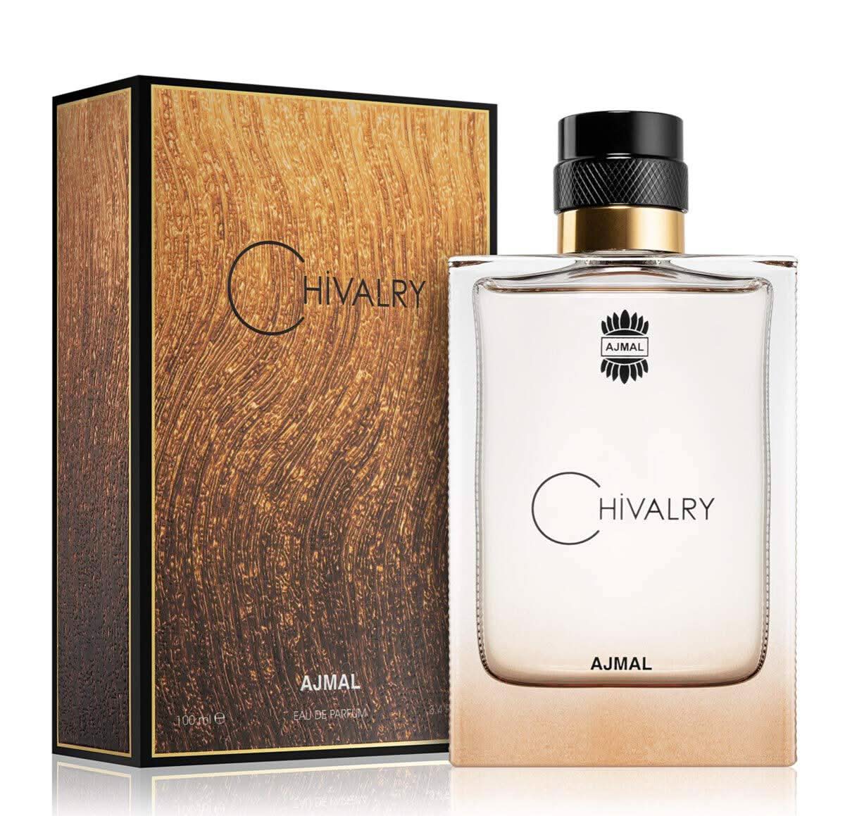 Ajmal Chivalry Eau De Parfum 100ml bottle front view, showcasing sleek packaging of the Ajmal EDP fragrance.