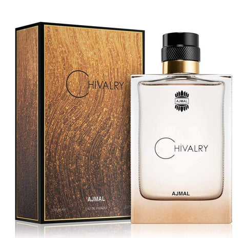 Ajmal Chivalry Eau De Parfum 100ml bottle front view, showcasing sleek packaging of the Ajmal EDP fragrance.
