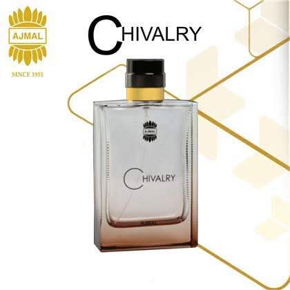 Ajmal Chivalry Eau De Parfum 100ml glass bottle with silver cap, showcasing elegant packaging and fragrance details.