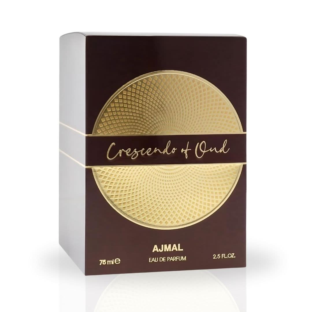 Ajmal Crescendo of Oud Eau de Parfum spray in 75ml bottle, featuring a luxurious fragrance design and elegant packaging.
