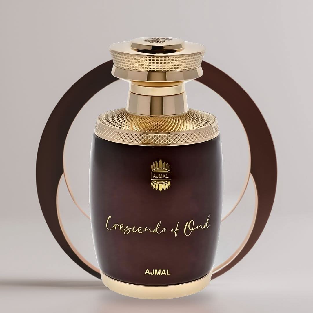 Ajmal Crescendo of Oud Eau de Parfum spray 75ml bottle, elegant packaging with a luxurious fragrance vibe.