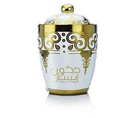 Ajmal Dakhoon Isar Bakhoor in decorative container, 125 GM, traditional aromatic incense for home fragrance.