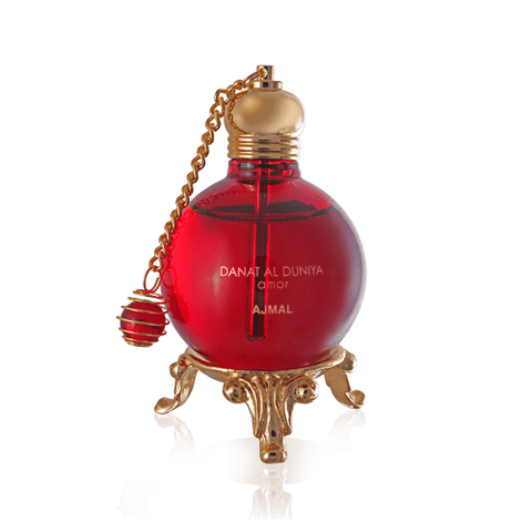 Ajmal Danat al Dunya Amor perfume oil in a 30ml bottle with packaging, showcasing the concentrated perfume oil designed for luxurious scent.