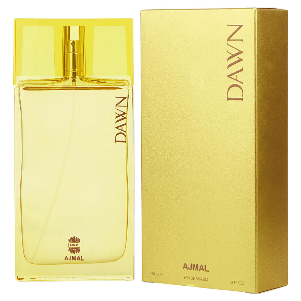 Ajmal Dawn EDP Eau De Parfum 90ml bottle with elegant design and floral scent, displayed against a neutral background.