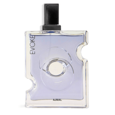 Evoke for Men Ajmal Eau De Parfum 90ml bottle with black and silver design, showcasing the sleek fragrance packaging.