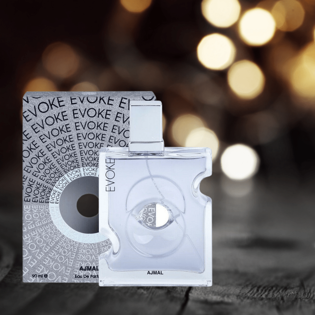 Evoke for Men Eau De Parfum by Ajmal in a sleek black and silver bottle, 90ml spray bottle with modern design