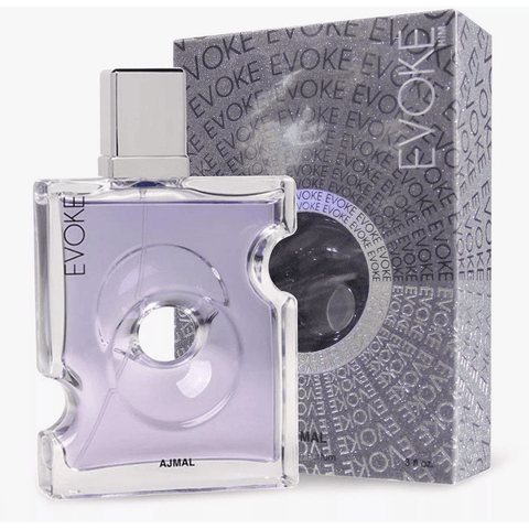 Evoke for Men Eau De Parfum by Ajmal in a 90ml bottle, featuring a sleek design and modern packaging.