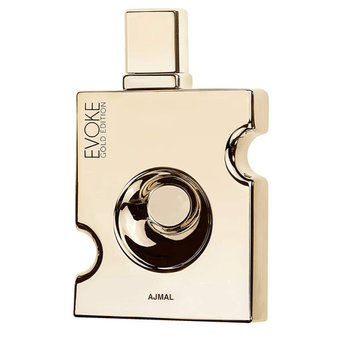Evoke Gold Edition for Men Ajmal Eau De Parfum 90ml bottle with gold accents, sleek design, and fragrance details visible.