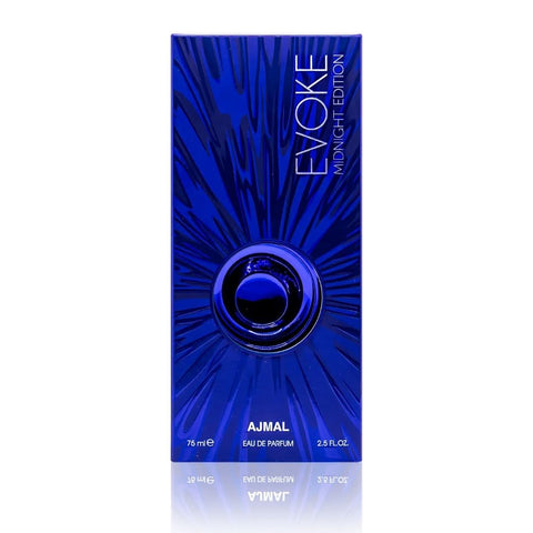 Ajmal Evoke Midnight Edition For Her 75ml Eau De Parfum bottle with sleek black design and elegant branding.
