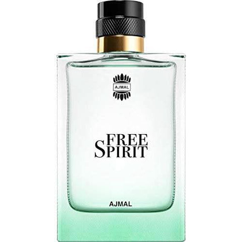 Ajmal Free Spirit Eau De Parfum 100ml bottle, elegant glass bottle with a sleek design and fragrance cap.