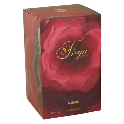 Ajmal Freya Amor EDP for Women 100ml bottle, elegant perfume with floral and fruity notes in a stylish glass bottle.