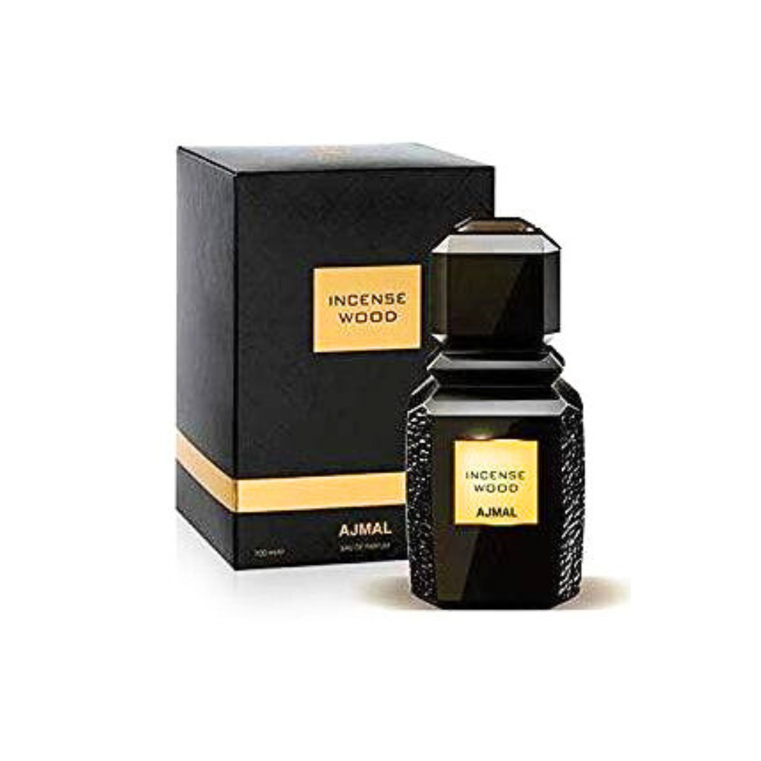 Ajmal Incense Wood EDP 100ml bottle, a luxurious oriental fragrance with warm woody and smoky scent details.