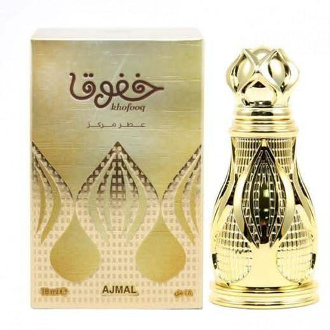 Ajmal Khofooq Concentrated Perfume Oil in 18ml glass bottle, featuring a luxurious fragrance and elegant packaging.