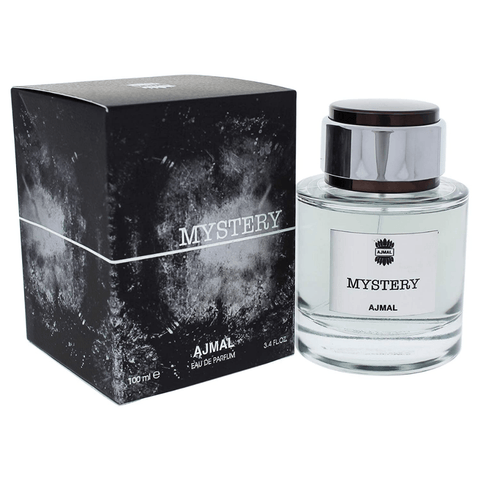 Ajmal Mystery for Men EDP 100ml bottle, front view showcasing the sleek perfume bottle design.