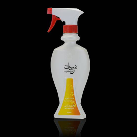 Ajmal Nafahat Al Majlis air freshener 300 ML bottle with label design, showcasing floral and elegant branding.