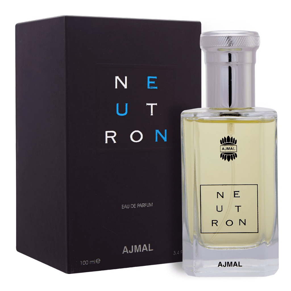 Ajmal Neutron for Men Eau De Parfum 100ml bottle with sleek design and label visible.